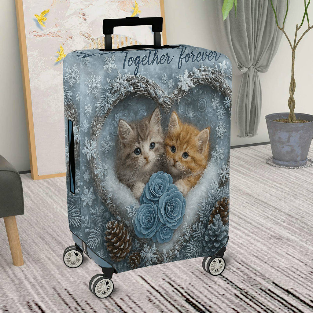 1-Piece Cute Winter Cat Heart Snowflake Rose  Suitcase Luggage Cover, Stretch Protective Sleeve