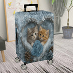 1-Piece Cute Winter Cat Heart Snowflake Rose  Suitcase Luggage Cover, Stretch Protective Sleeve