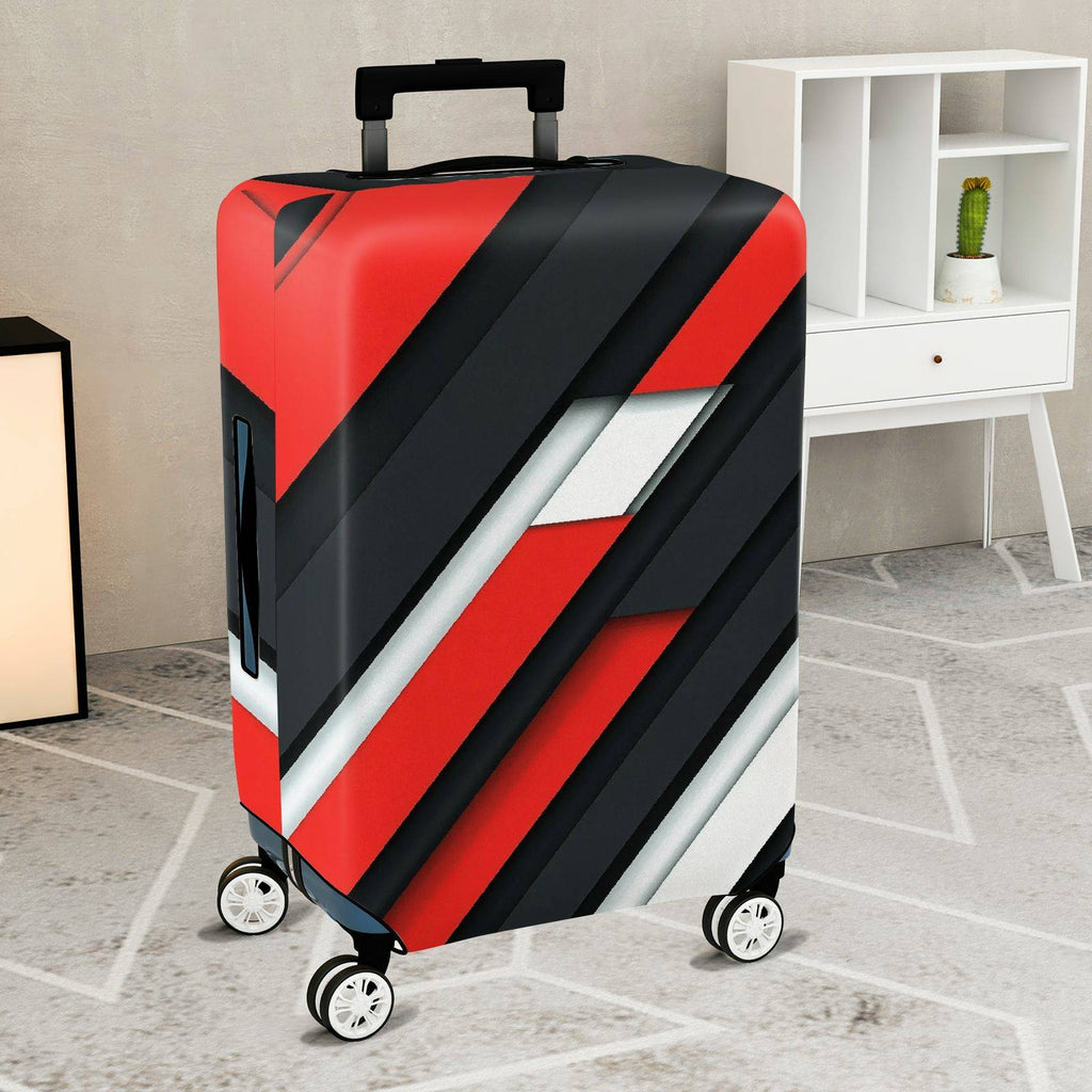 1-Piece Abstract Geometric Red Black White Bold Stylish  Suitcase Luggage Cover, Stretch Protective Sleeve
