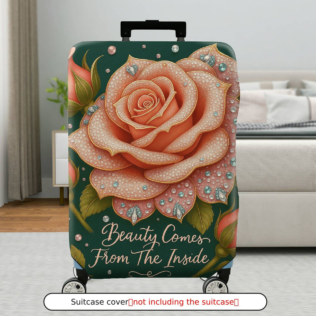 1-Piece Elegant Romantic Floral Glitter Typography  Suitcase Luggage Cover, Stretch Protective Sleeve