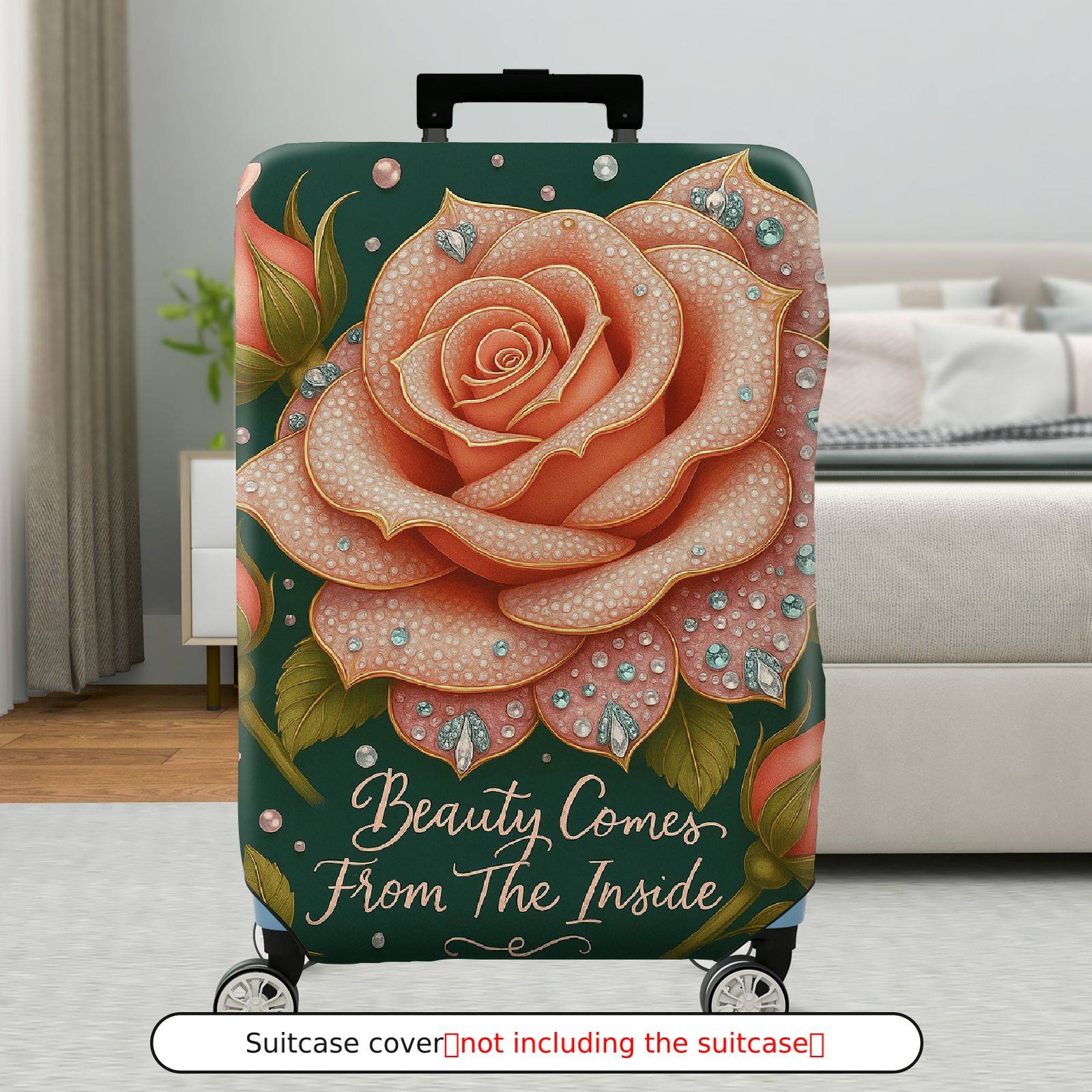 1-Piece Elegant Romantic Floral Glitter Typography  Suitcase Luggage Cover, Stretch Protective Sleeve