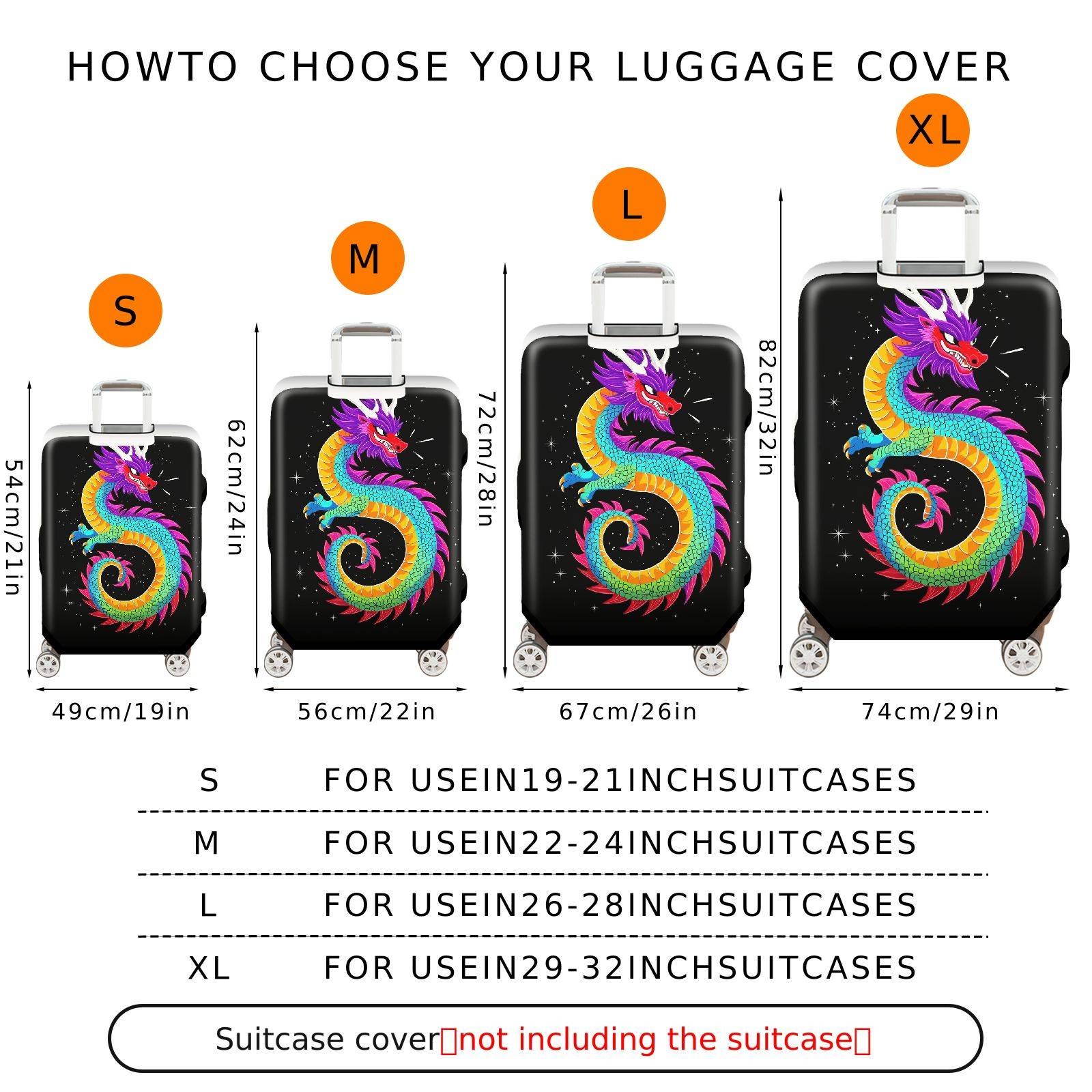 1-Piece Colorful Vibrant Dragon Mythical Fantasy Artistic  Suitcase Luggage Cover, Stretch Protective Sleeve