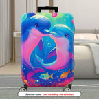 1-Piece Colorful Cute Romantic Ocean Sea Dolphin  Suitcase Luggage Cover, Stretch Protective Sleeve