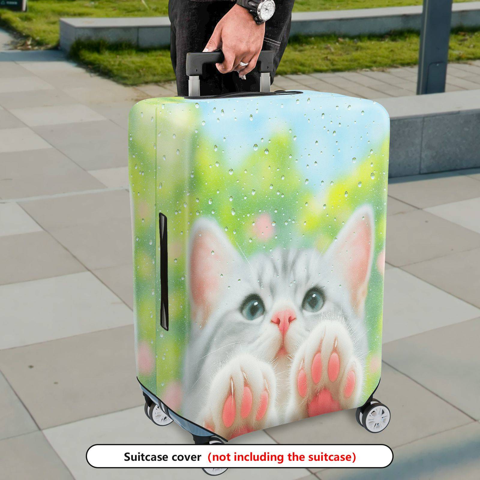 1-Piece Cute Cat Paw Rain Drop Nature Art Colorful  Suitcase Luggage Cover, Stretch Protective Sleeve