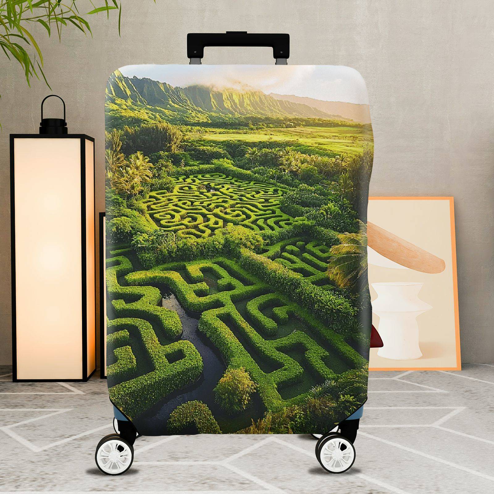 1-Piece Green Maze Landscape Nature Scenic Art  Suitcase Luggage Cover, Stretch Protective Sleeve