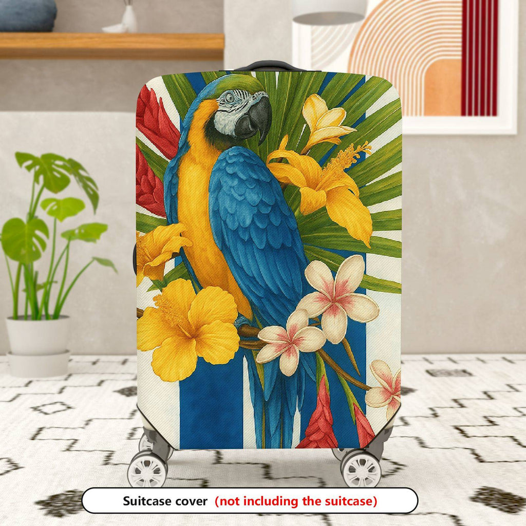 1-Piece Tropical Parrot Floral Stripe Colorful  Suitcase Luggage Cover, Stretch Protective Sleeve