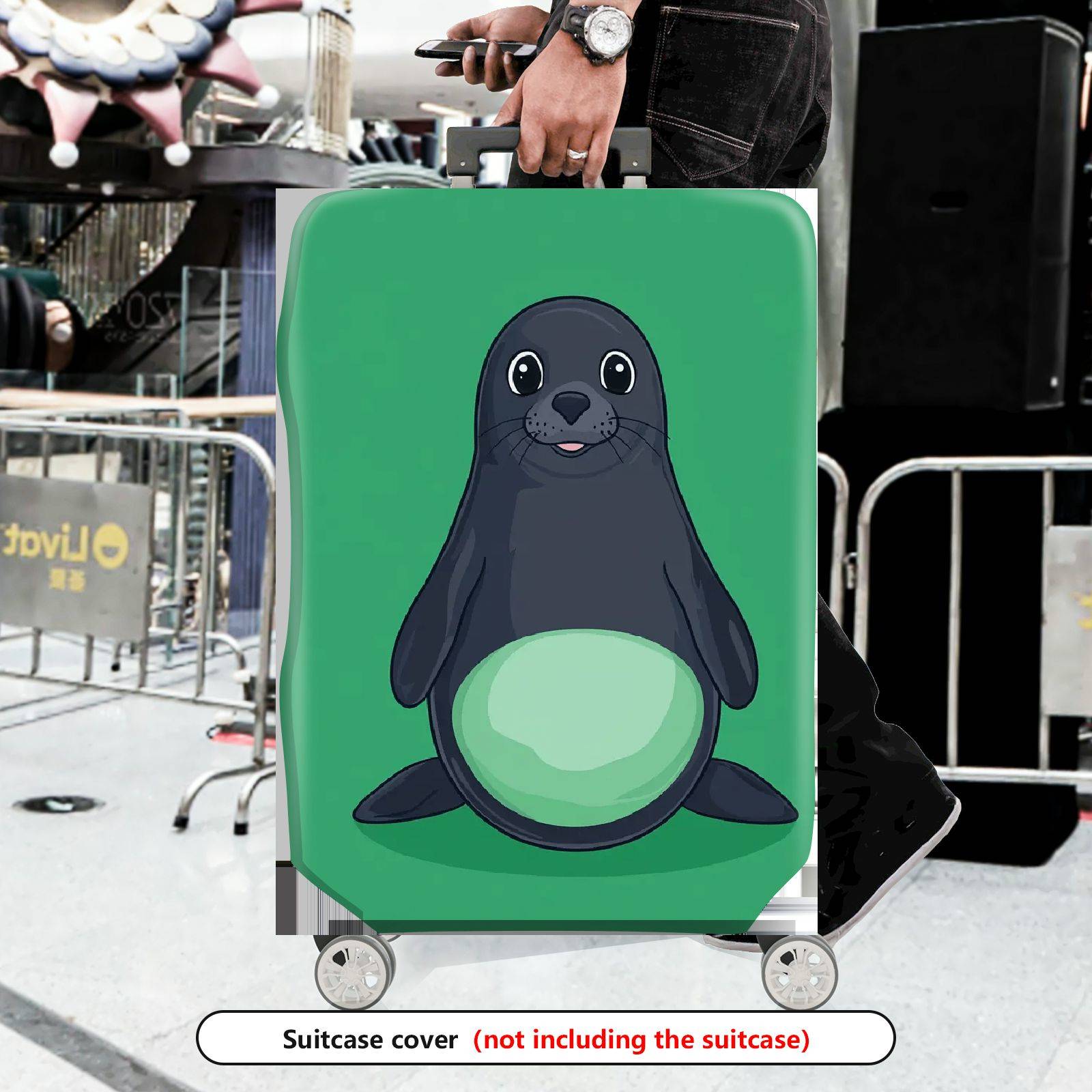 1-Piece Seal Green Playful Cute Animal Fun  Suitcase Luggage Cover, Stretch Protective Sleeve