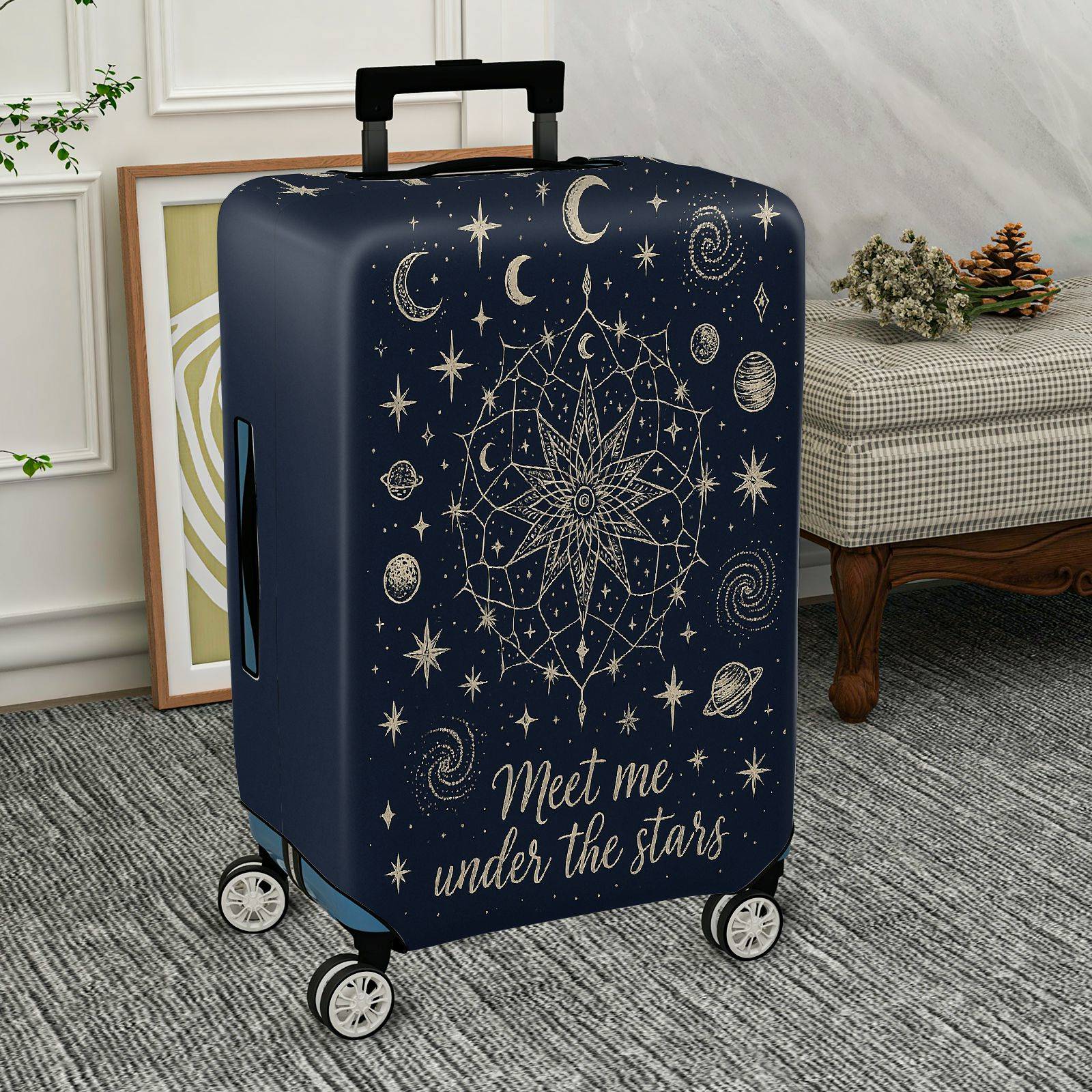 1-Piece Celestial Starry Night Moon Galaxy Cosmic  Suitcase Luggage Cover, Stretch Protective Sleeve