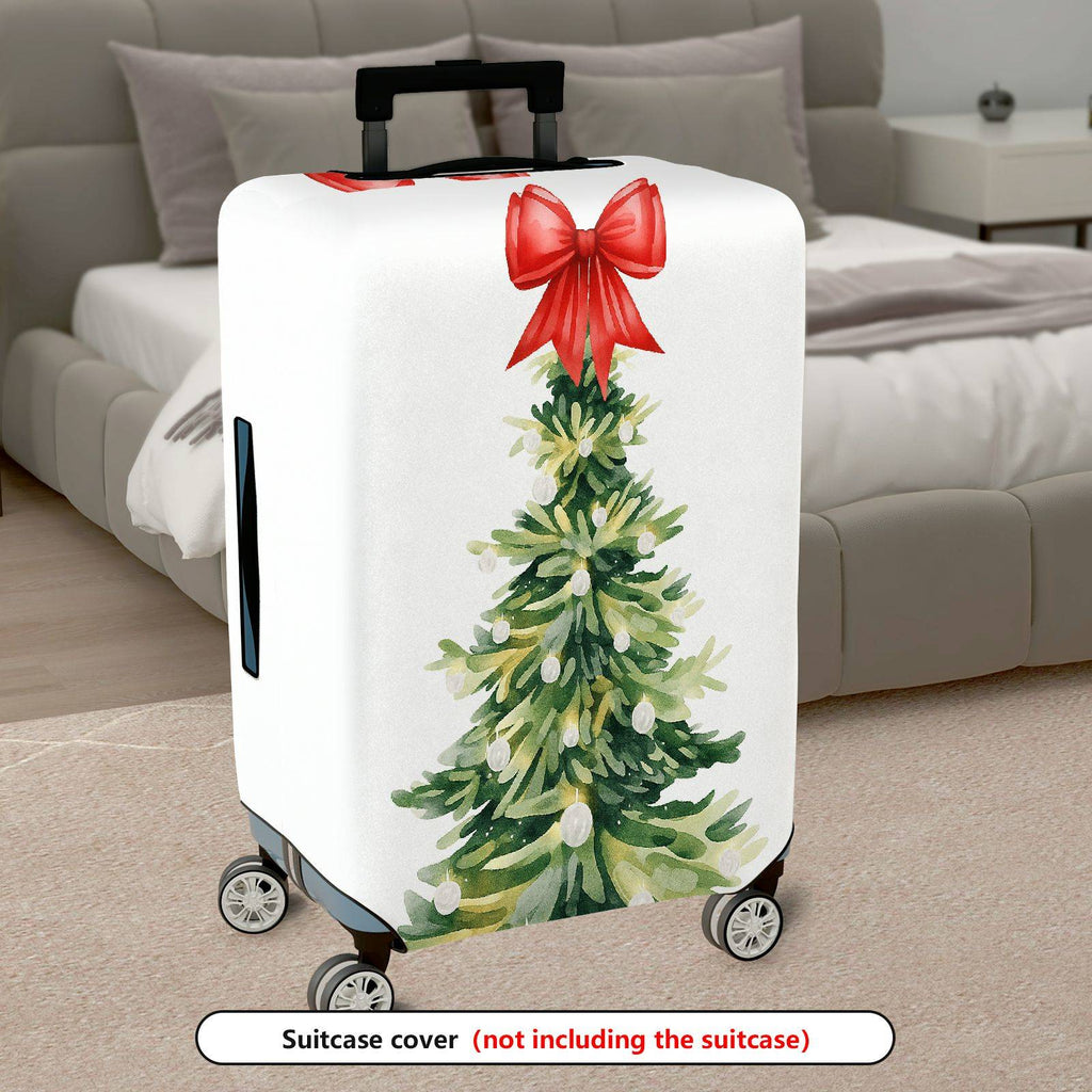 1-Piece Christmas Tree Red Ribbon Festive Holiday Luggage  Suitcase Luggage Cover, Stretch Protective Sleeve