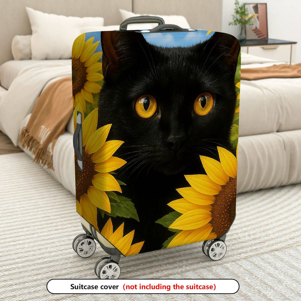 1-Piece Black Cat Sunflower Nature Art Cute Animal  Suitcase Luggage Cover, Stretch Protective Sleeve