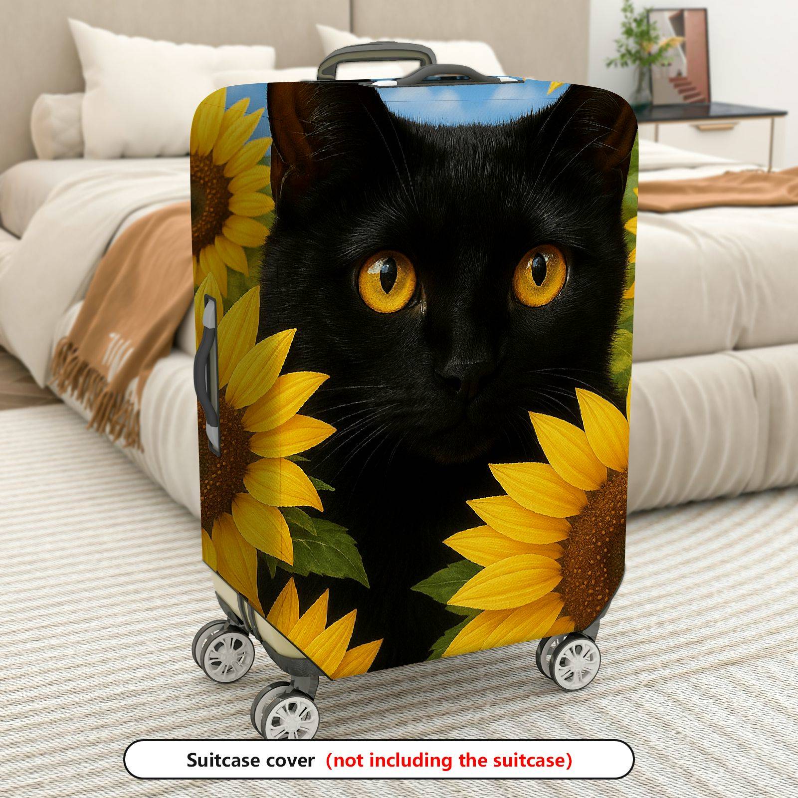 1-Piece Black Cat Sunflower Nature Art Cute Animal  Suitcase Luggage Cover, Stretch Protective Sleeve