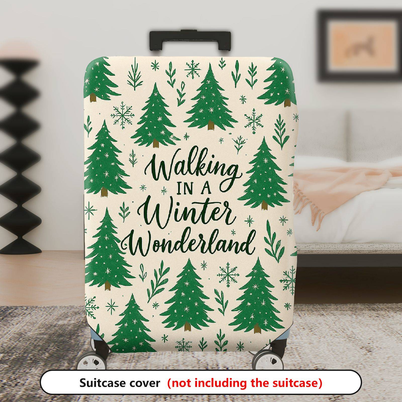 1-Piece Christmas Tree Winter Wonderland Snowflakes Festive Holiday  Suitcase Luggage Cover, Stretch Protective Sleeve