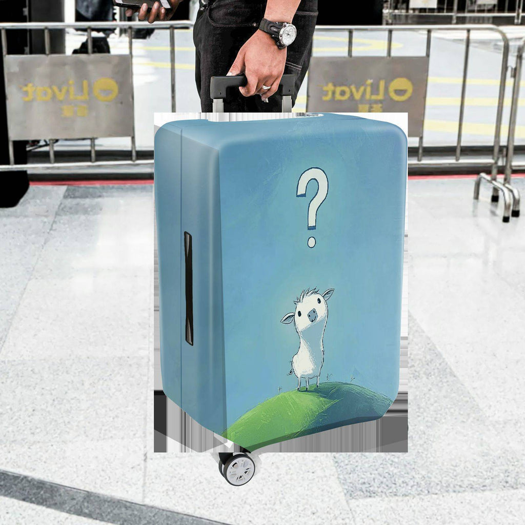 1-Piece Animal Question Mark Cute Adorable Blue  Suitcase Luggage Cover, Stretch Protective Sleeve
