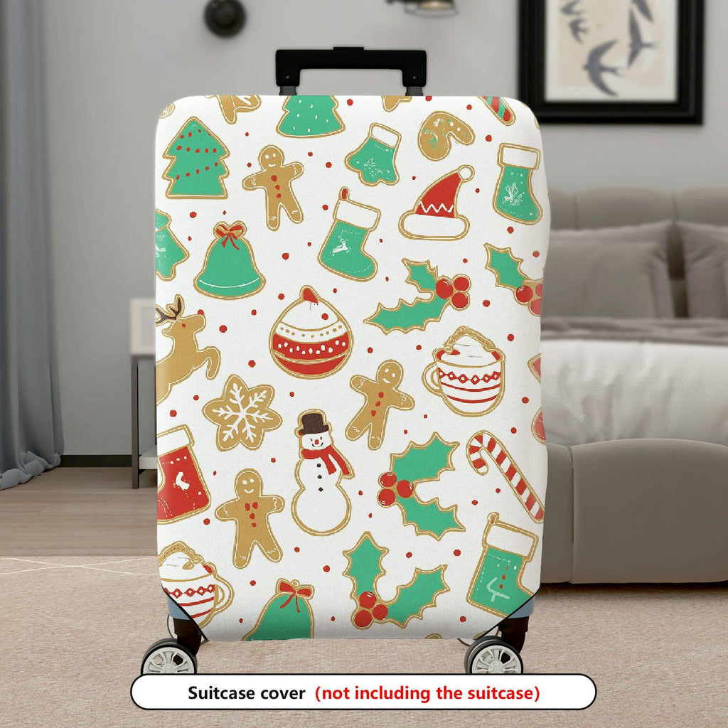 1-Piece Christmas Gingerbread Reindeer Snowman Festive Holiday  Suitcase Luggage Cover, Stretch Protective Sleeve