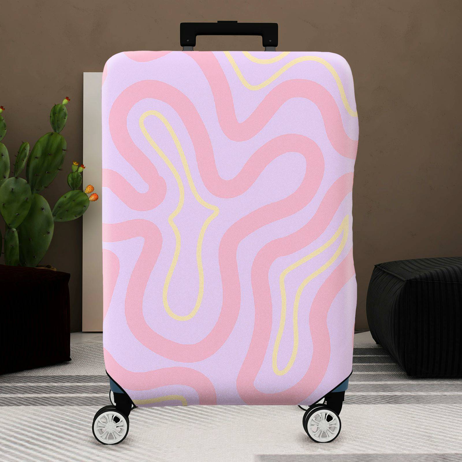 1-Piece Abstract Wavy Groovy Pink Purple  Suitcase Luggage Cover, Stretch Protective Sleeve