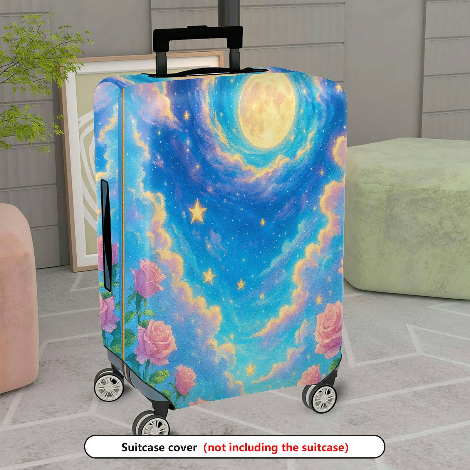 1-Piece Moon Star Rose Artistic Fantasy Dreamy  Suitcase Luggage Cover, Stretch Protective Sleeve