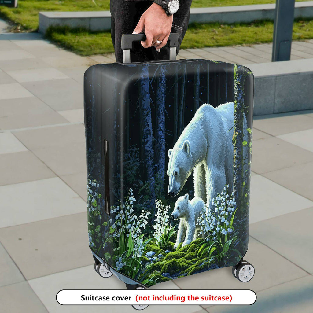 1-Piece Nature Forest Polar Bear Floral Green  Suitcase Luggage Cover, Stretch Protective Sleeve