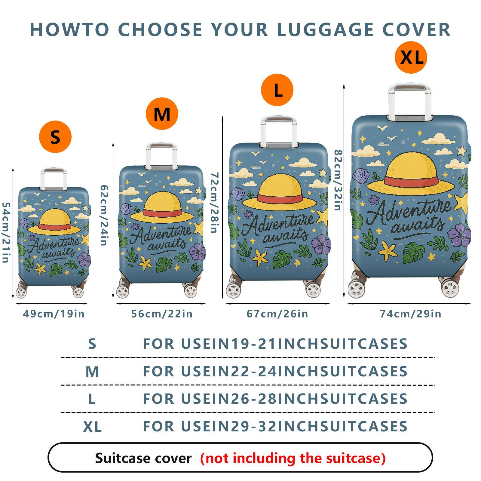 1-Piece Adventure Awaits Floral Hat Cloud Star  Suitcase Luggage Cover, Stretch Protective Sleeve