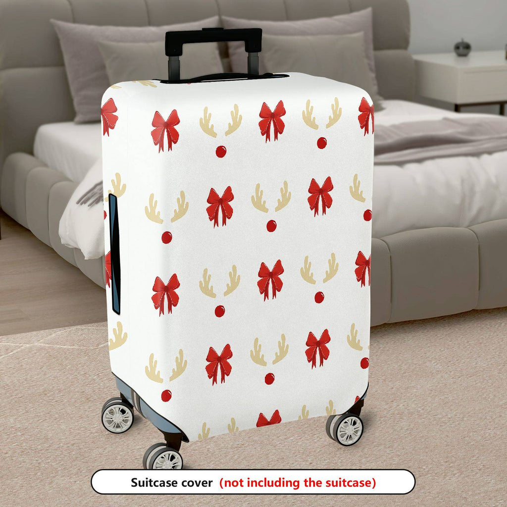 1-Piece Holiday Reindeer Bow Festive Cheerful Joyful  Suitcase Luggage Cover, Stretch Protective Sleeve