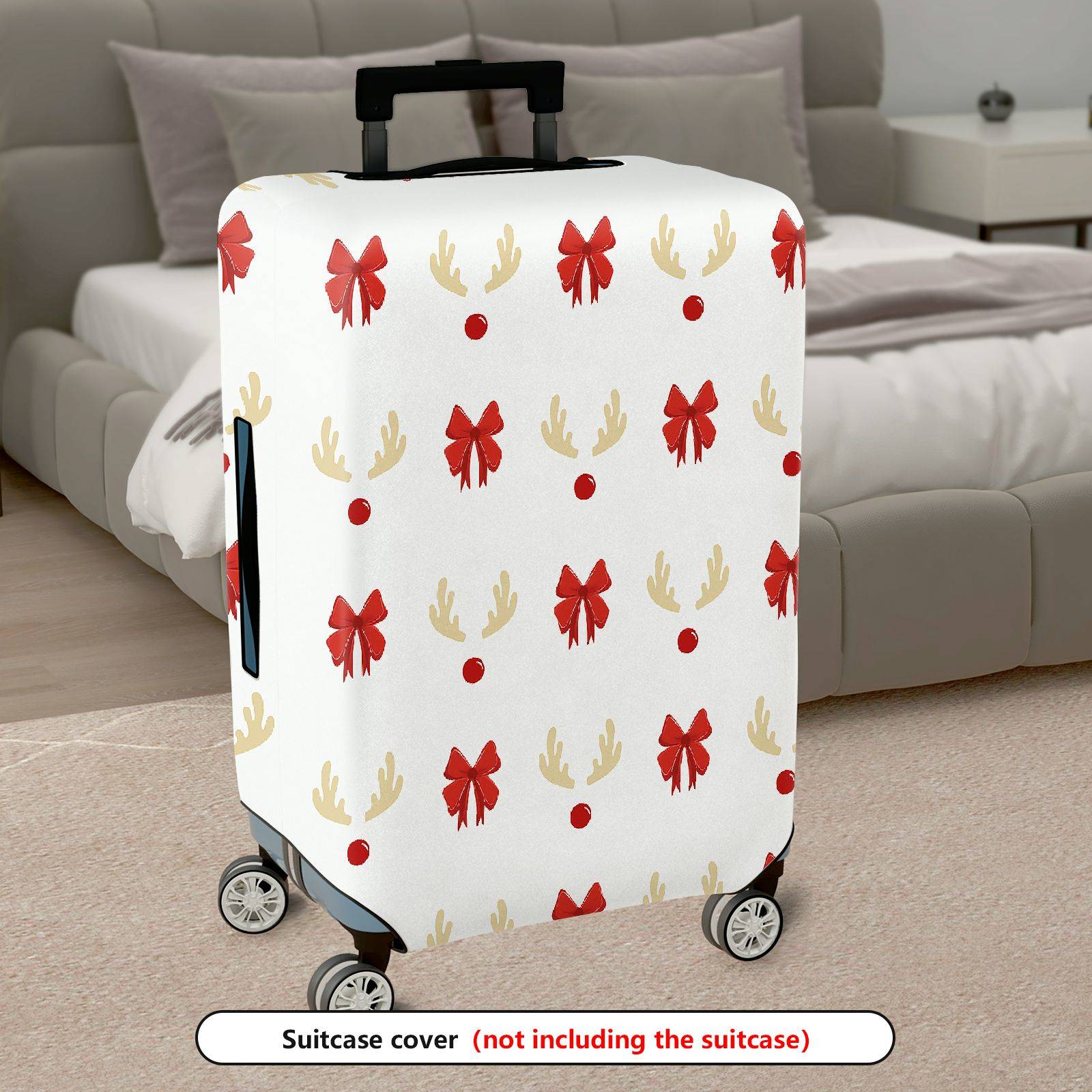 1-Piece Holiday Reindeer Bow Festive Cheerful Joyful  Suitcase Luggage Cover, Stretch Protective Sleeve