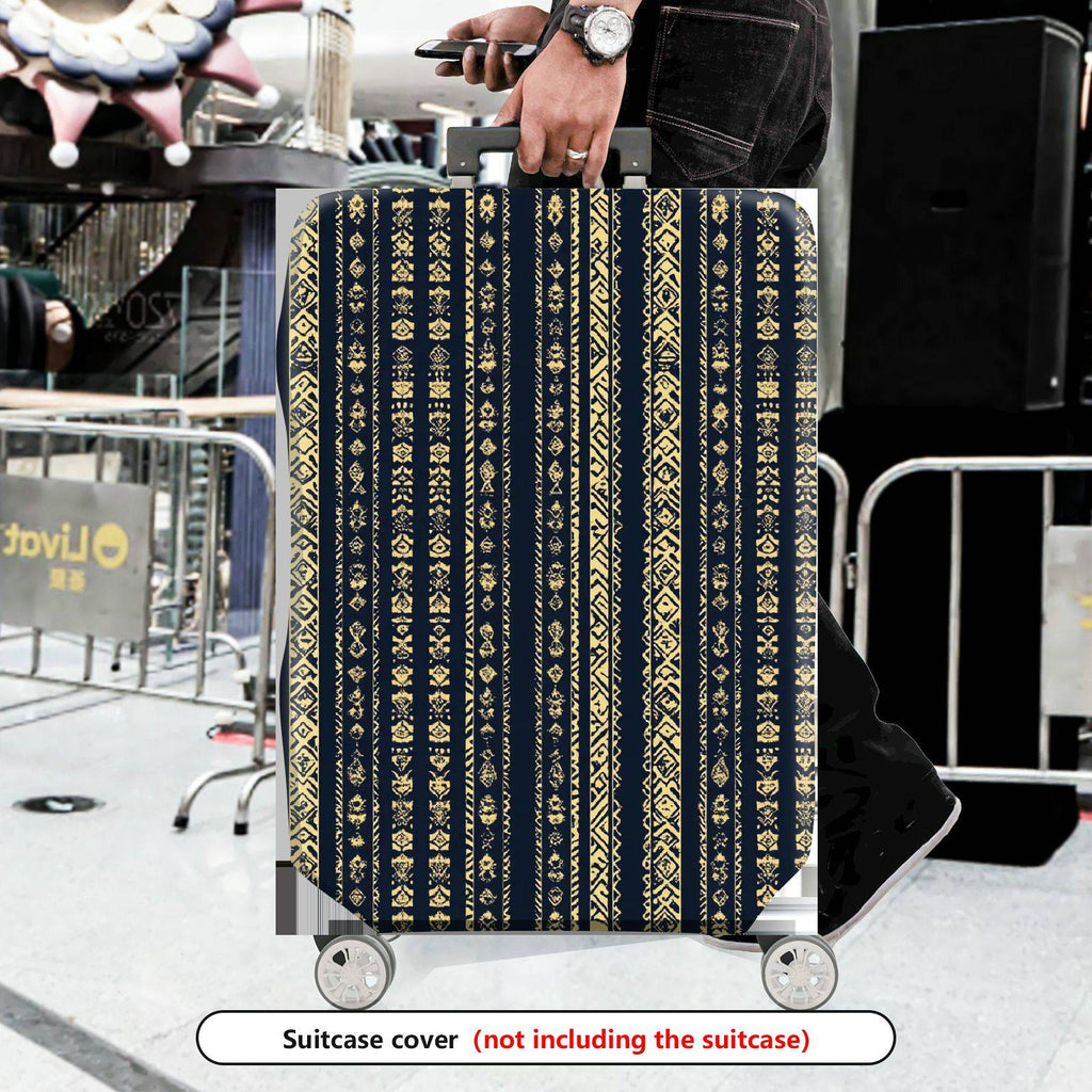 1-Piece Elegant Geometric Pattern Vertical Stripes Blue Gold  Suitcase Luggage Cover, Stretch Protective Sleeve