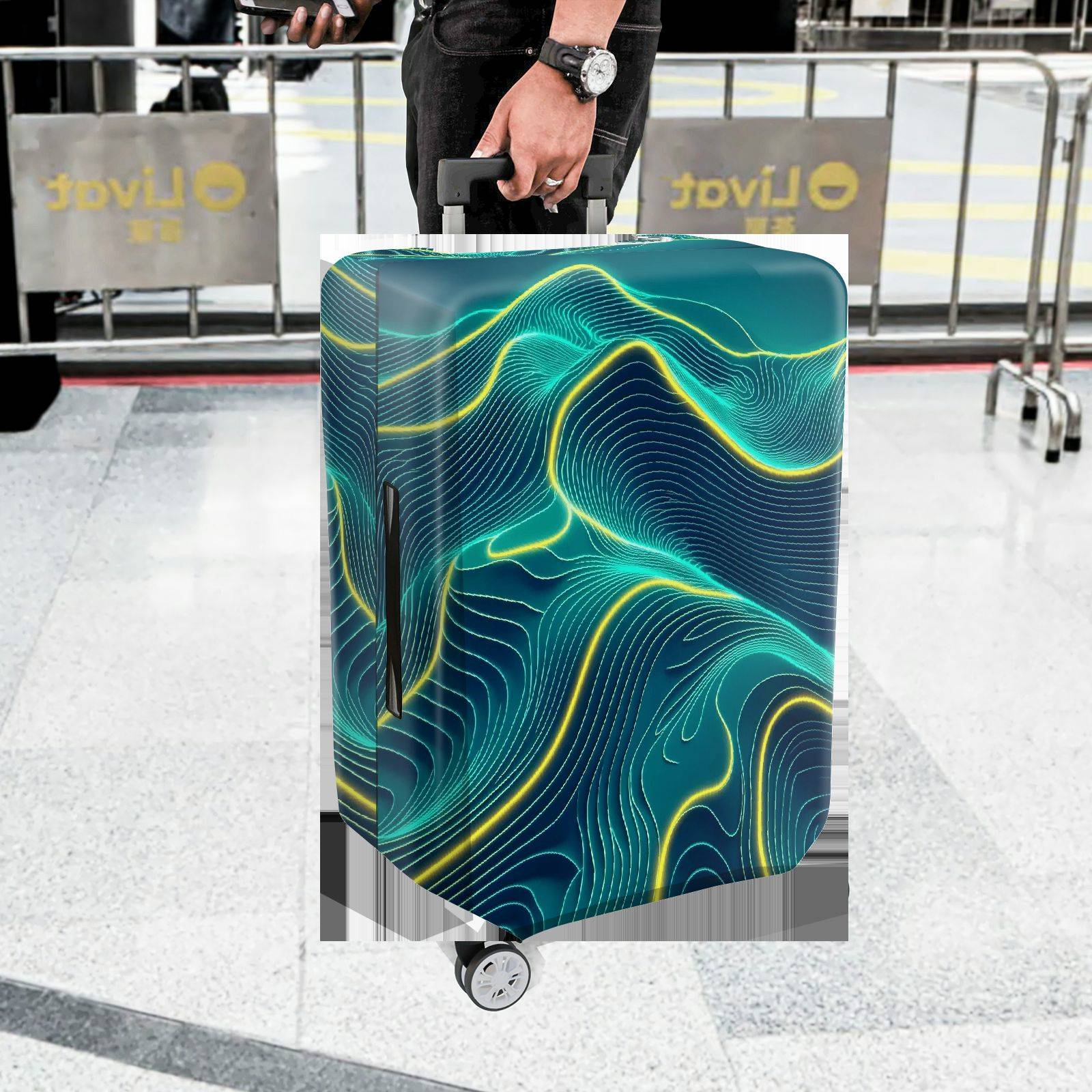 1-Piece Abstract  Line Wave Dynamic Vivid Geometric  Suitcase Luggage Cover, Stretch Protective Sleeve