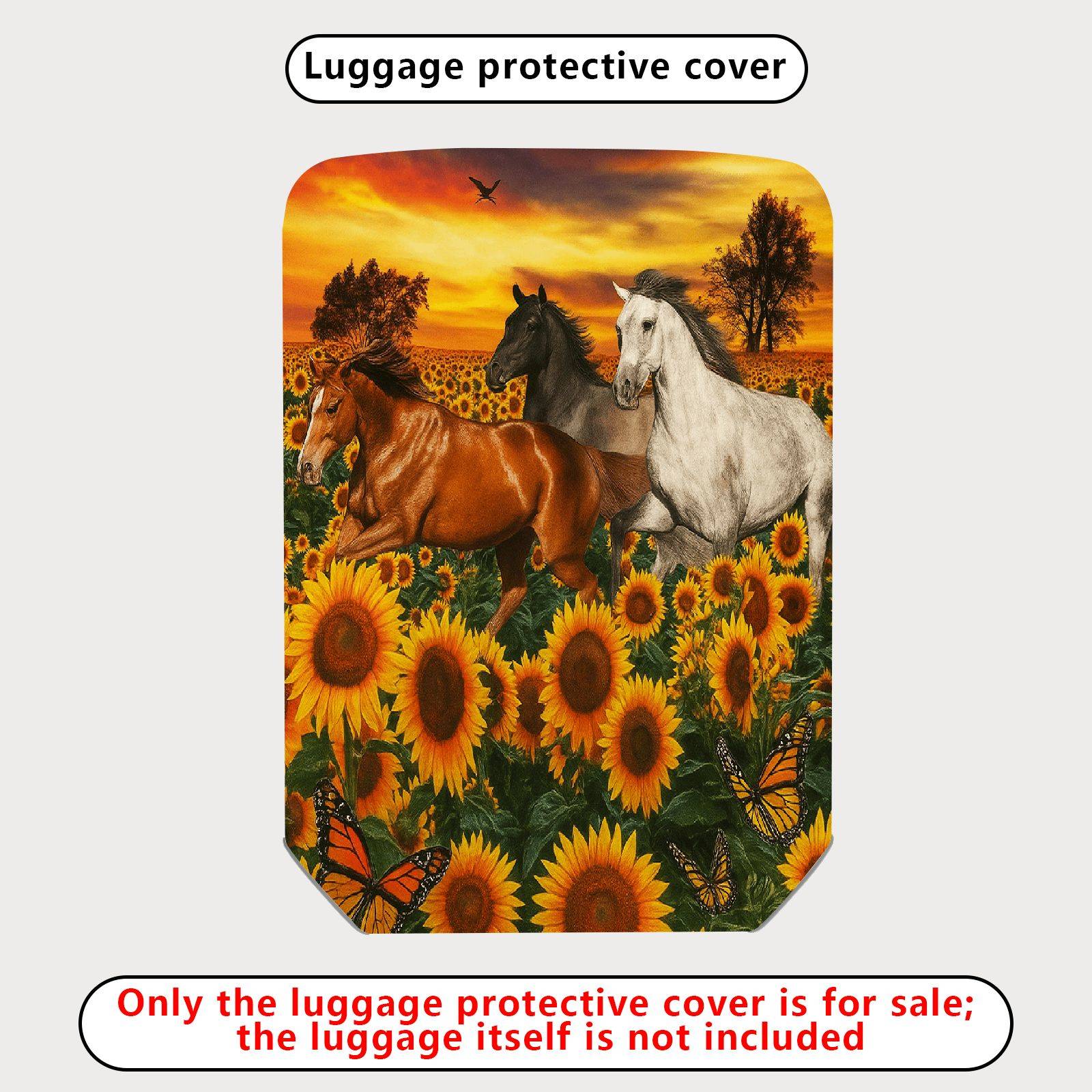 1-Piece Horse Sunflower Butterfly Sunset Landscape  Suitcase Luggage Cover, Stretch Protective Sleeve