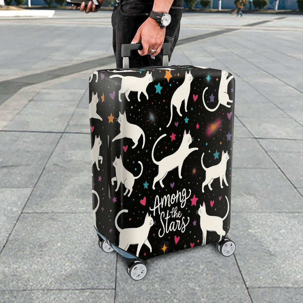 1-Piece Starry Cat Hearts Cosmic Whimsical  Suitcase Luggage Cover, Stretch Protective Sleeve