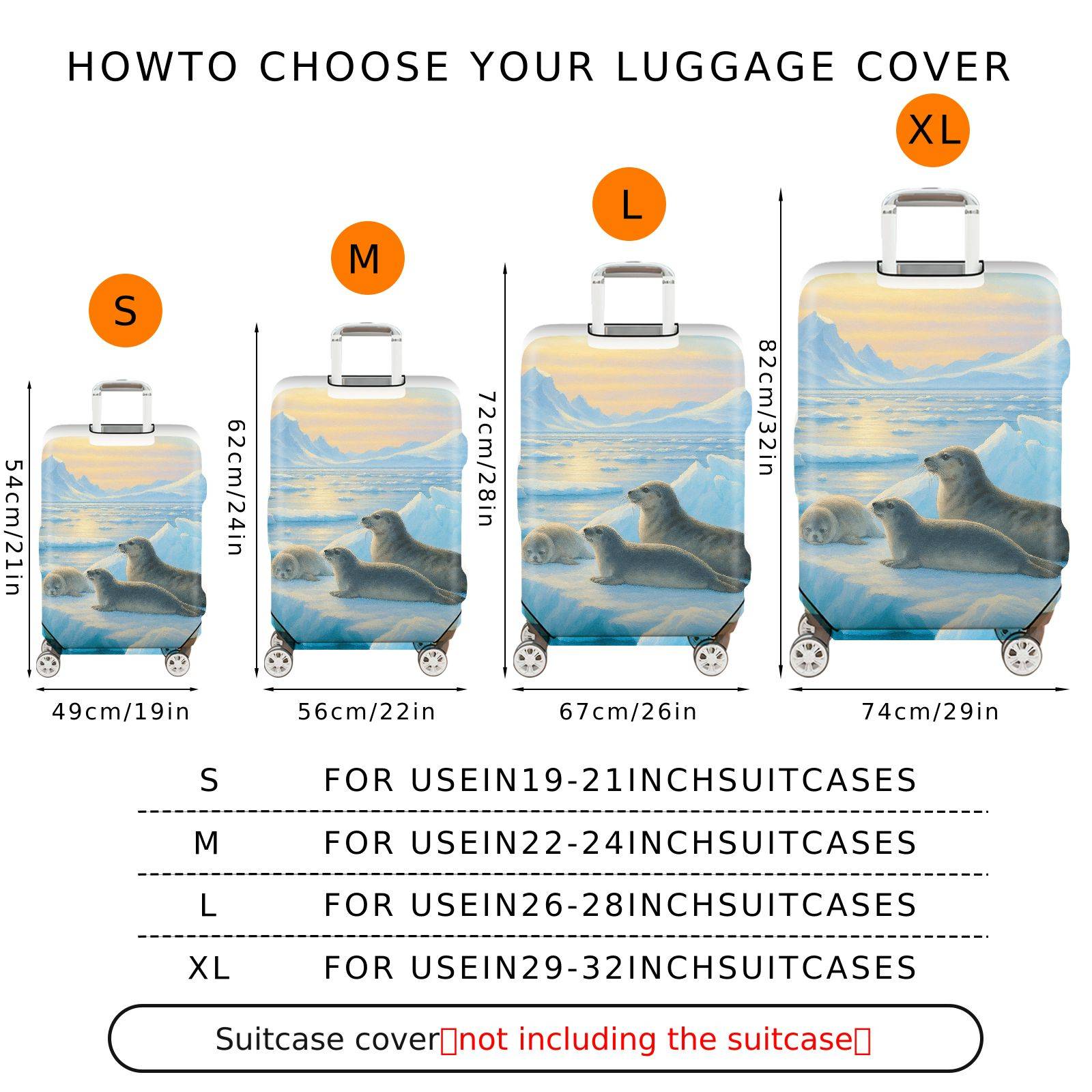 1-Piece Arctic Seal Pup Family Ice Ocean Sunrise  Suitcase Luggage Cover, Stretch Protective Sleeve