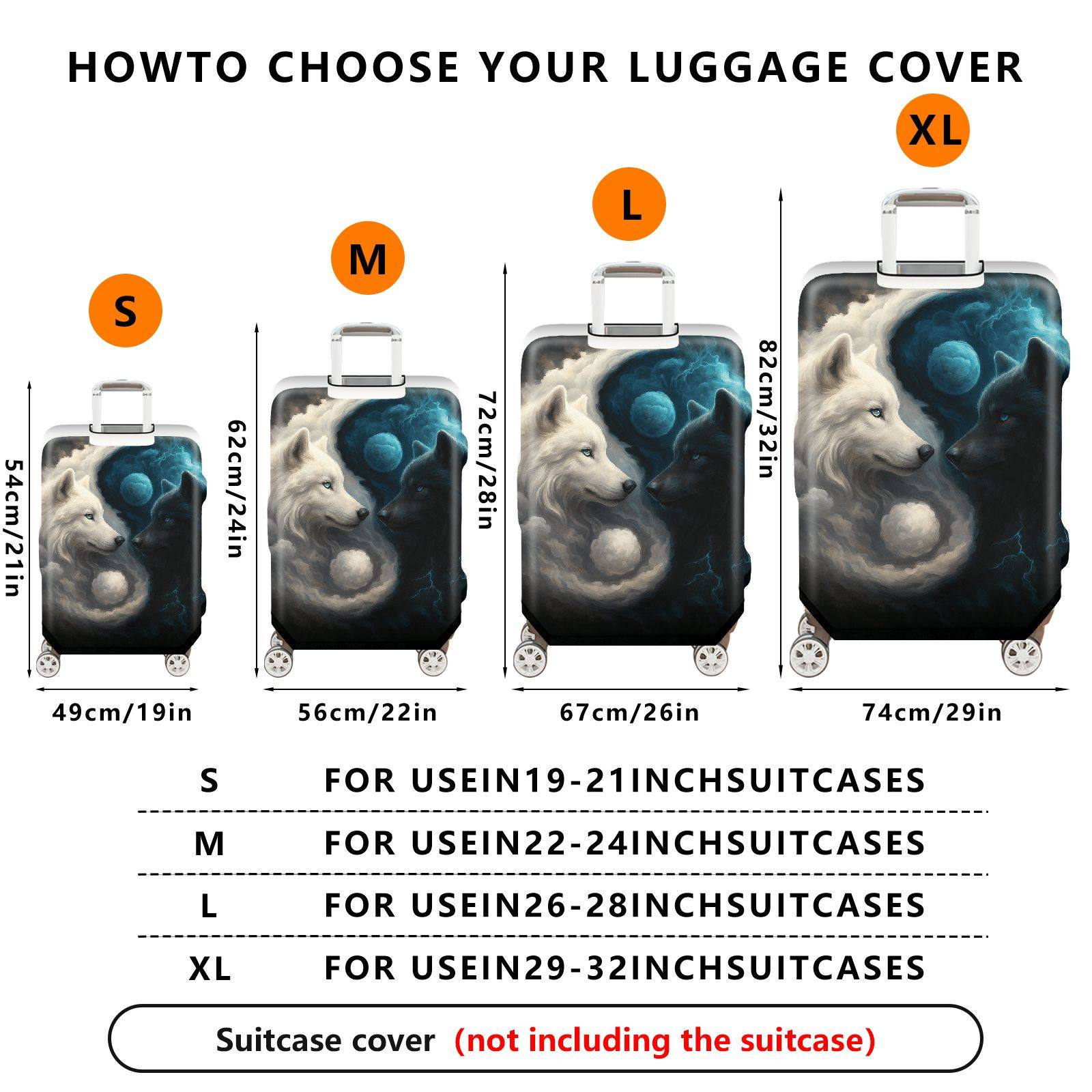 1-Piece Wolf Moon Nature Cosmic Night Mystical  Suitcase Luggage Cover, Stretch Protective Sleeve