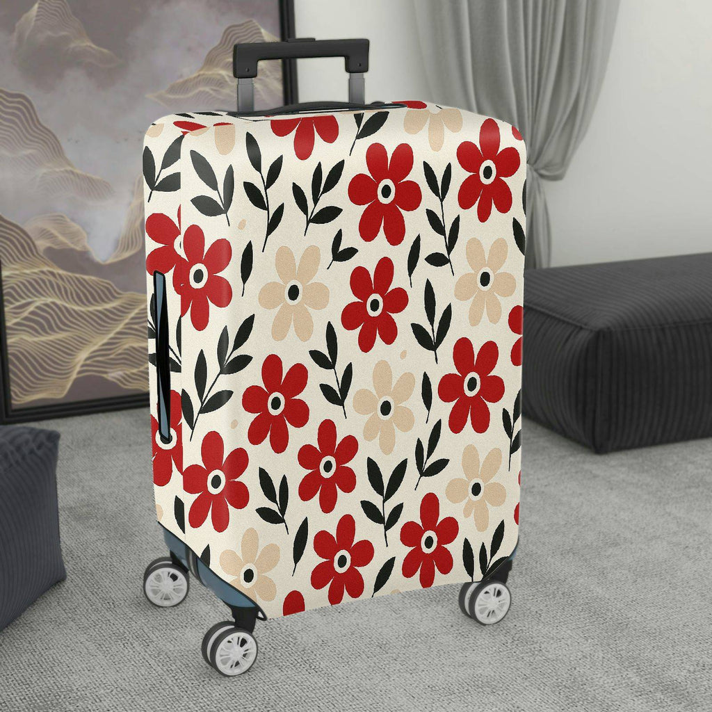 1-Piece Floral Plant Leaf Red Beige Black  Suitcase Luggage Cover, Stretch Protective Sleeve