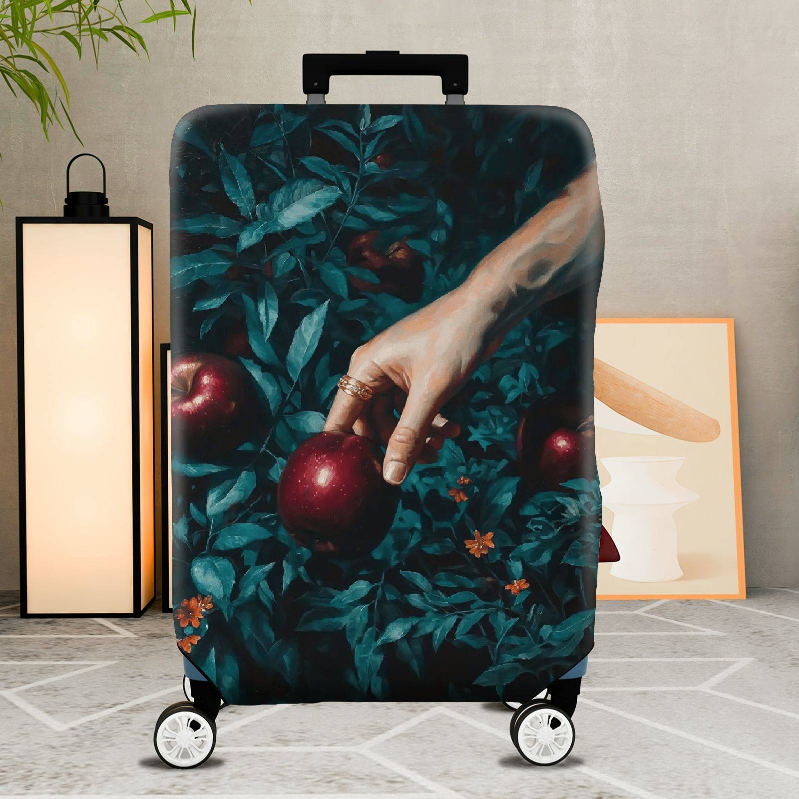 1-Piece Artistic Hand Apple Nature Botanical Floral  Suitcase Luggage Cover, Stretch Protective Sleeve