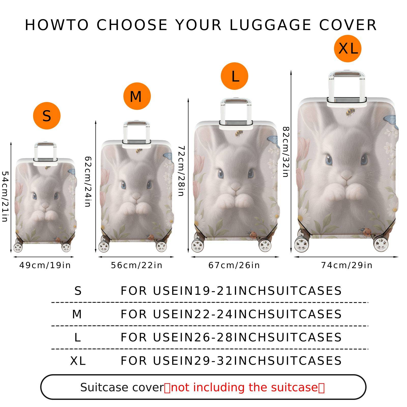 1-Piece Rabbit Floral Nature Butterfly Animal Cute  Suitcase Luggage Cover, Stretch Protective Sleeve