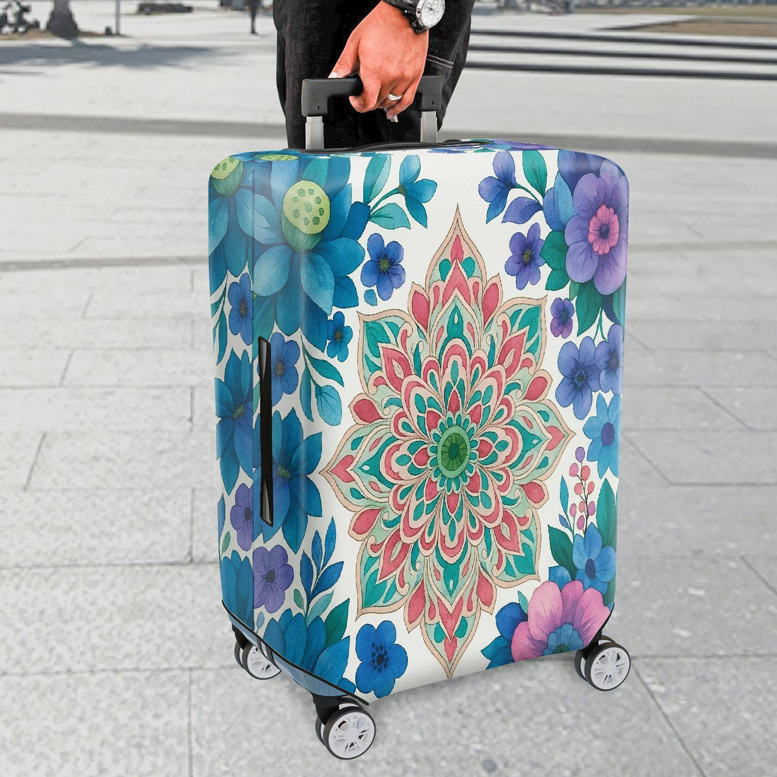 1-Piece Mandala Floral Colorful Vibrant Artistic Decorative  Suitcase Luggage Cover, Stretch Protective Sleeve