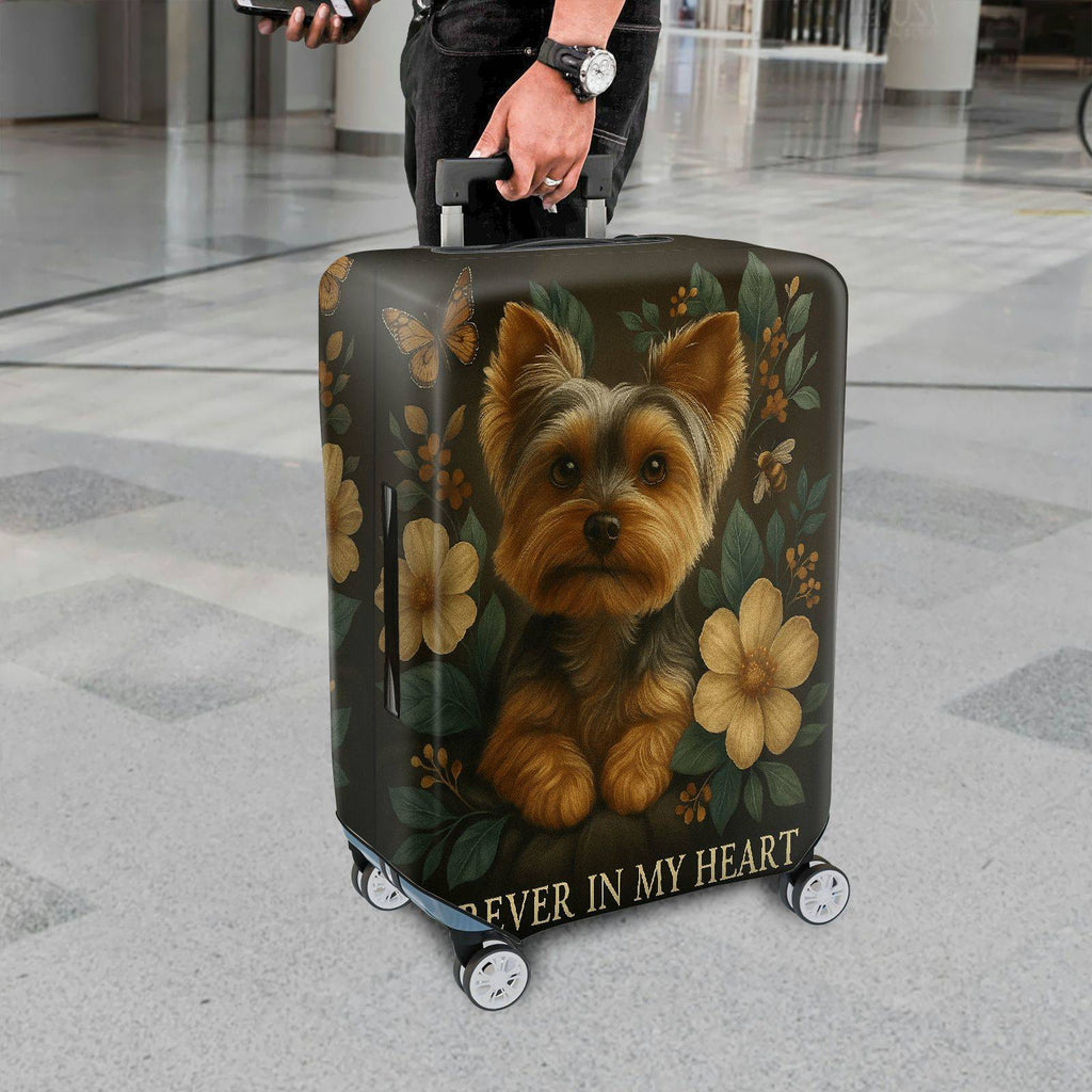 1-Piece Yorkie Dog Floral Nature Butterfly Text  Suitcase Luggage Cover, Stretch Protective Sleeve