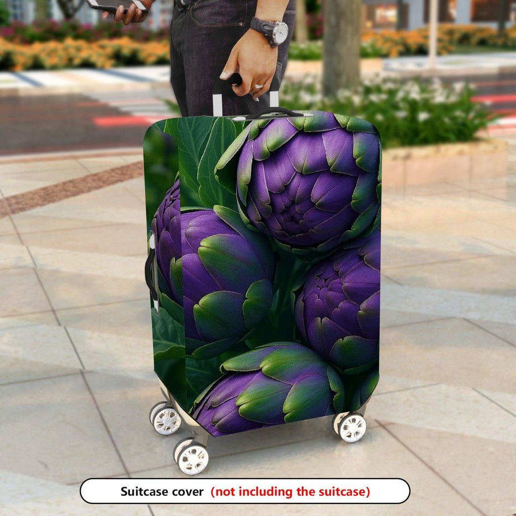1-Piece Purple Green Artichoke Nature Floral Travel  Suitcase Luggage Cover, Stretch Protective Sleeve