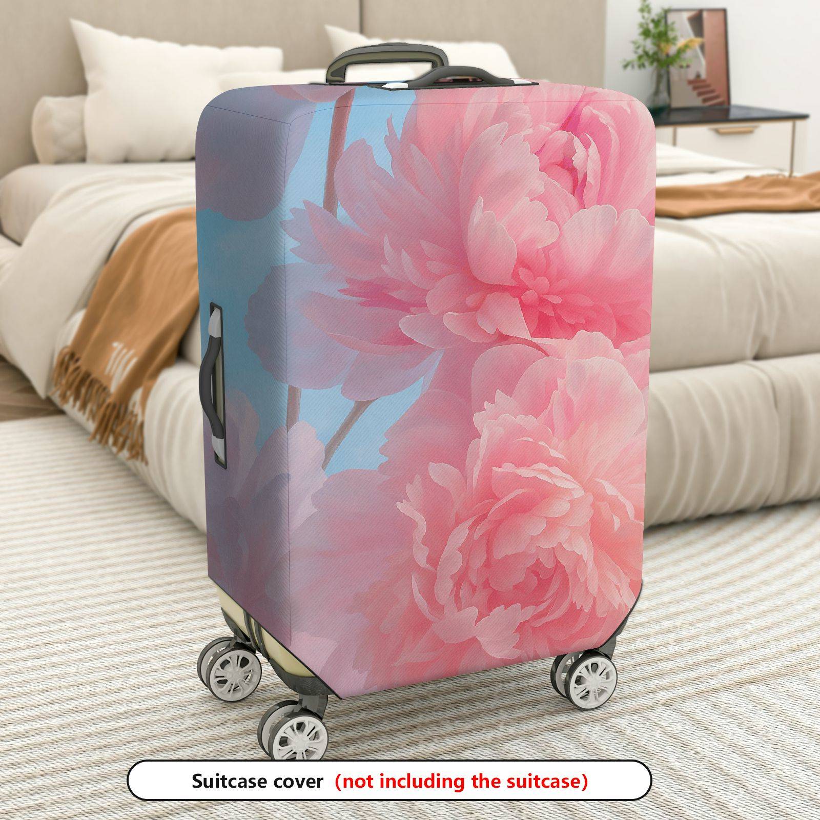 1-Piece Pink Floral Peony Elegant Soft Sky  Suitcase Luggage Cover, Stretch Protective Sleeve
