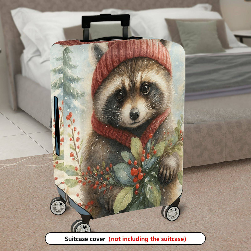 1-Piece Raccoon Winter Holiday Nature Pattern  Suitcase Luggage Cover, Stretch Protective Sleeve