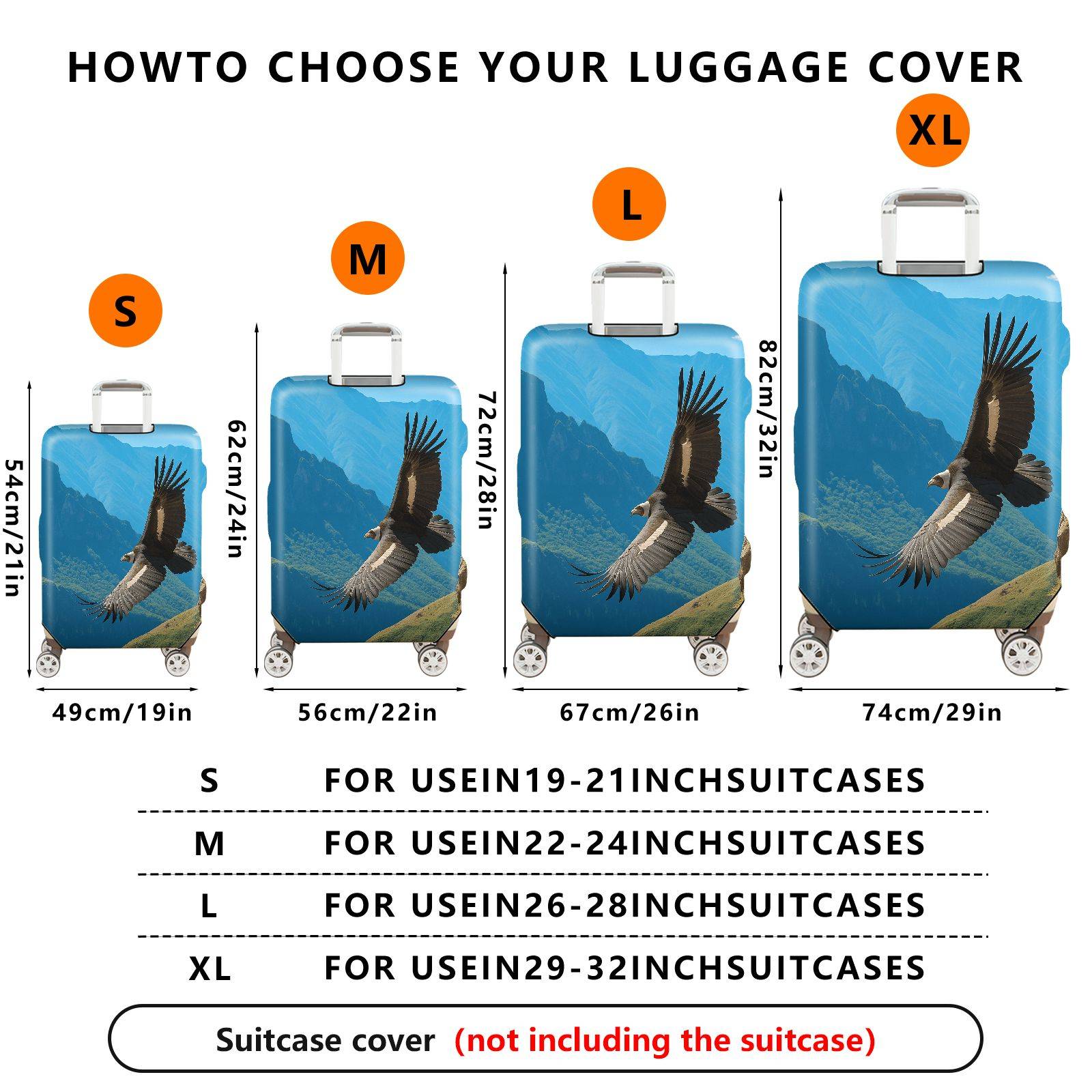 1-Piece Eagle Mountain Nature Landscape Travel Animal Wildlife  Suitcase Luggage Cover, Stretch Protective Sleeve