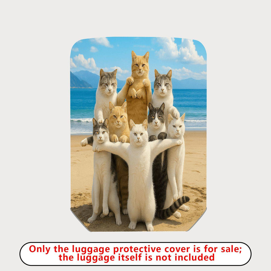 1-Piece Beach Cat Group Summer Fun Vibrant Cute Playful  Suitcase Luggage Cover, Stretch Protective Sleeve