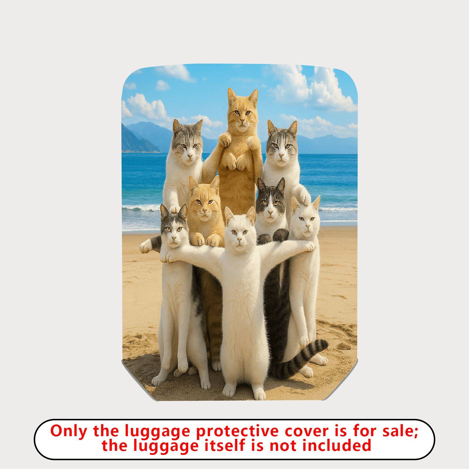 1-Piece Beach Cat Group Summer Fun Vibrant Cute Playful  Suitcase Luggage Cover, Stretch Protective Sleeve