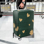 1-Piece Green Striped Heart Cat Fun Cute  Suitcase Luggage Cover, Stretch Protective Sleeve