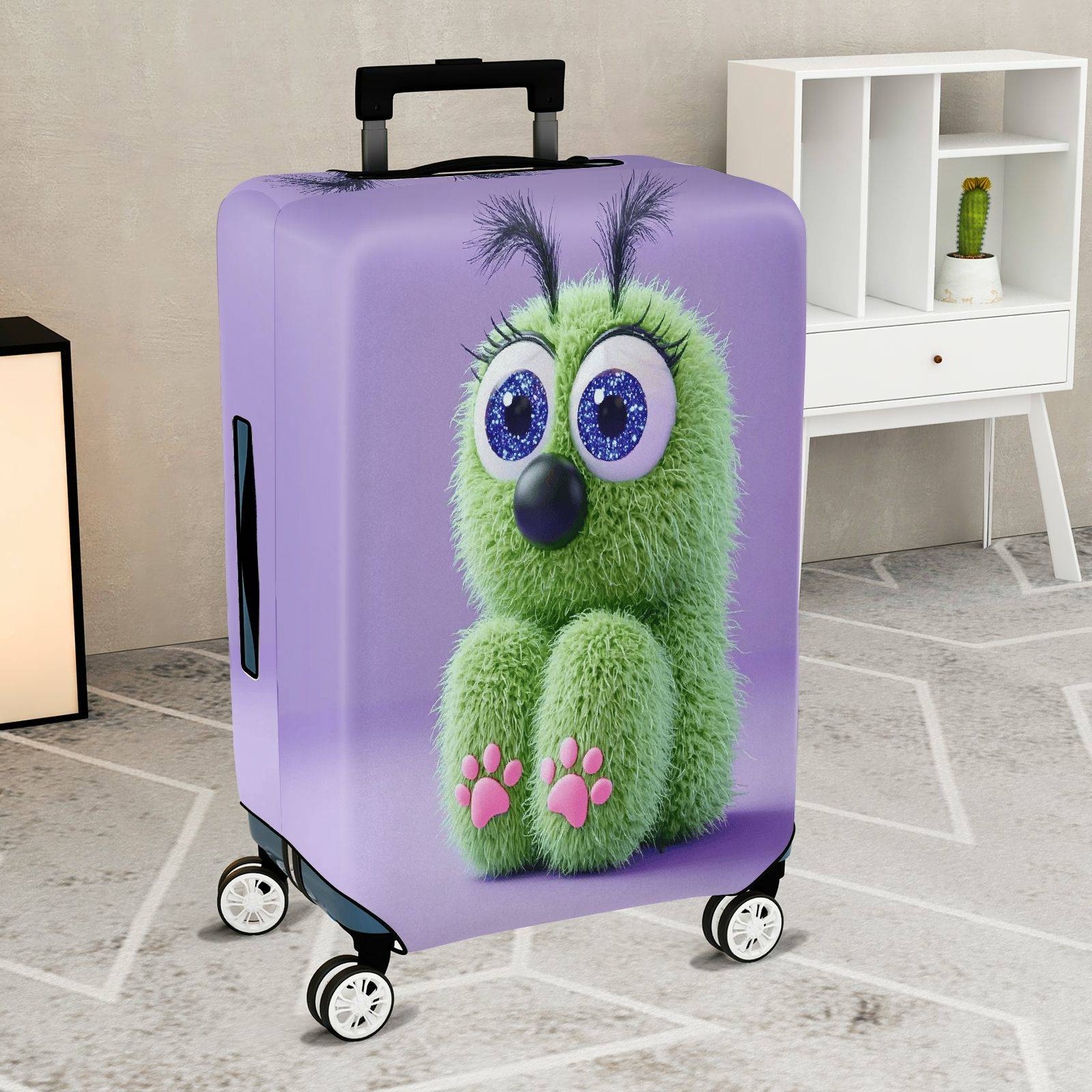 1-Piece Cute Furry  Green Animal Fantasy Purple  Suitcase Luggage Cover, Stretch Protective Sleeve