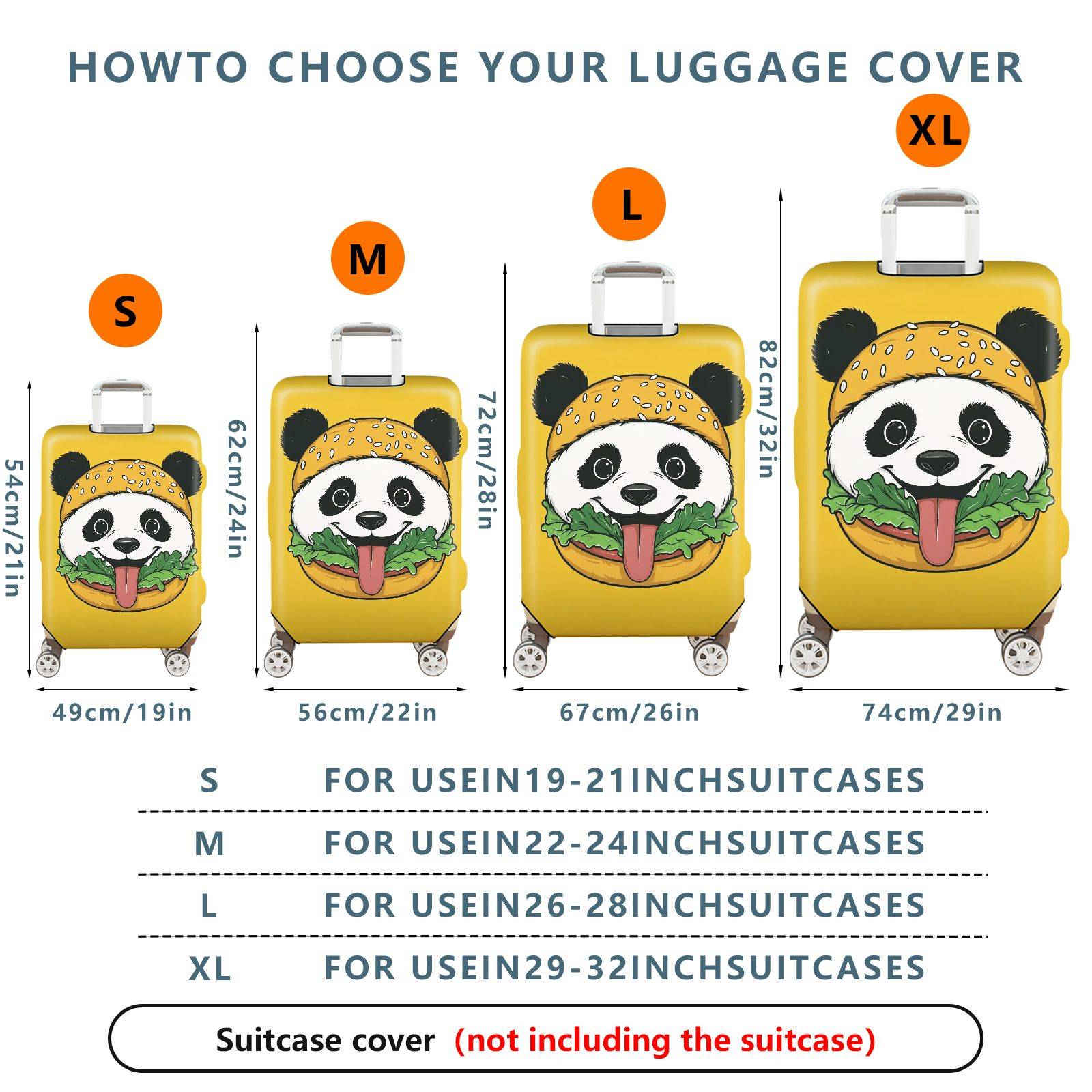 1-Piece Cute Panda Burger  Fun Whimsical Travel  Suitcase Luggage Cover, Stretch Protective Sleeve