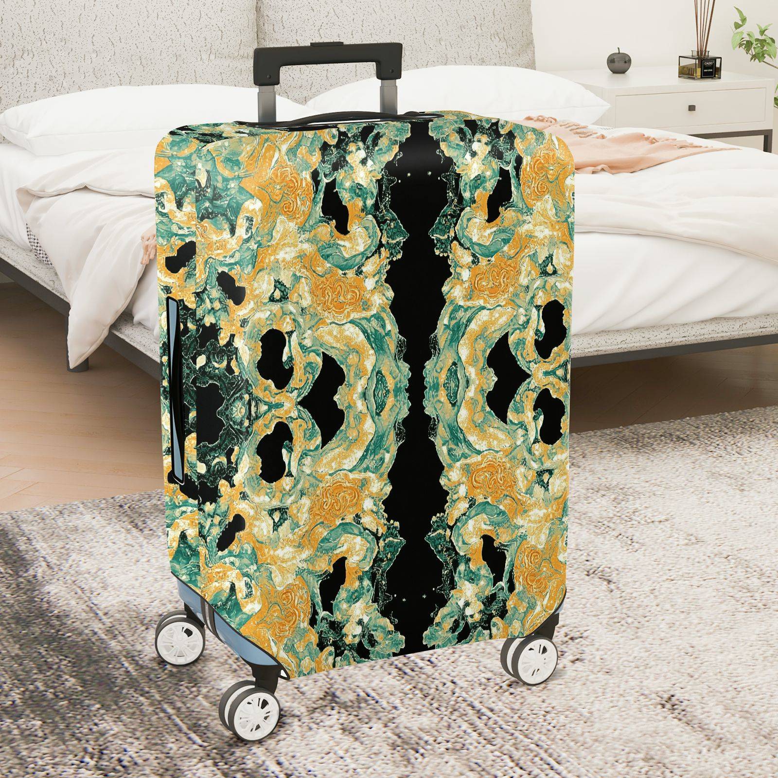 1-Piece Abstract Marble Gold Turquoise Geometric Artistic  Suitcase Luggage Cover, Stretch Protective Sleeve