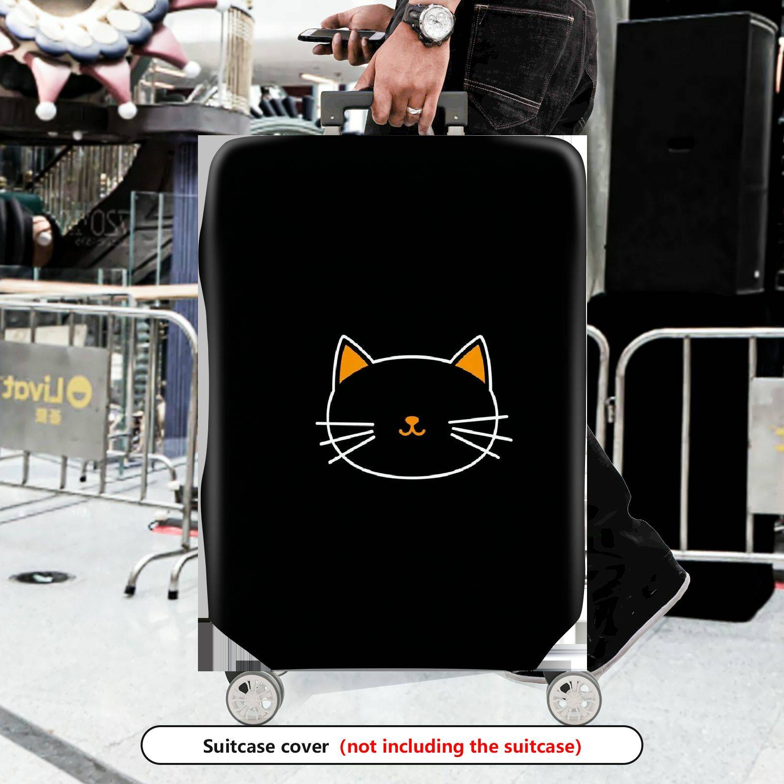 1-Piece Black Cat Cute  Whiskers Ears Face  Suitcase Luggage Cover, Stretch Protective Sleeve