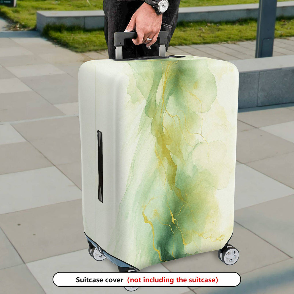 1-Piece Abstract Fluid Green Gold Artistic Elegant Chic  Suitcase Luggage Cover, Stretch Protective Sleeve