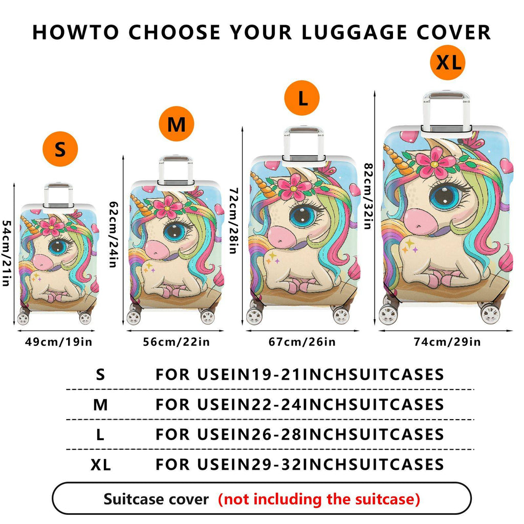 1-Piece Cute Colorful Unicorn Floral Heart Fantasy Rainbow  Suitcase Luggage Cover, Stretch Protective Sleeve
