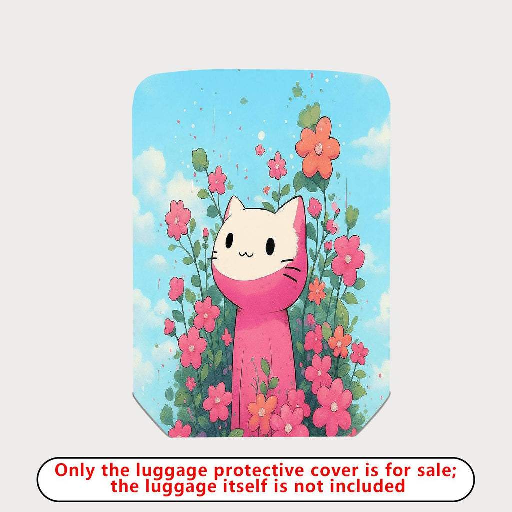 1-Piece Floral Cute Pink Cat  Suitcase Luggage Cover, Stretch Protective Sleeve