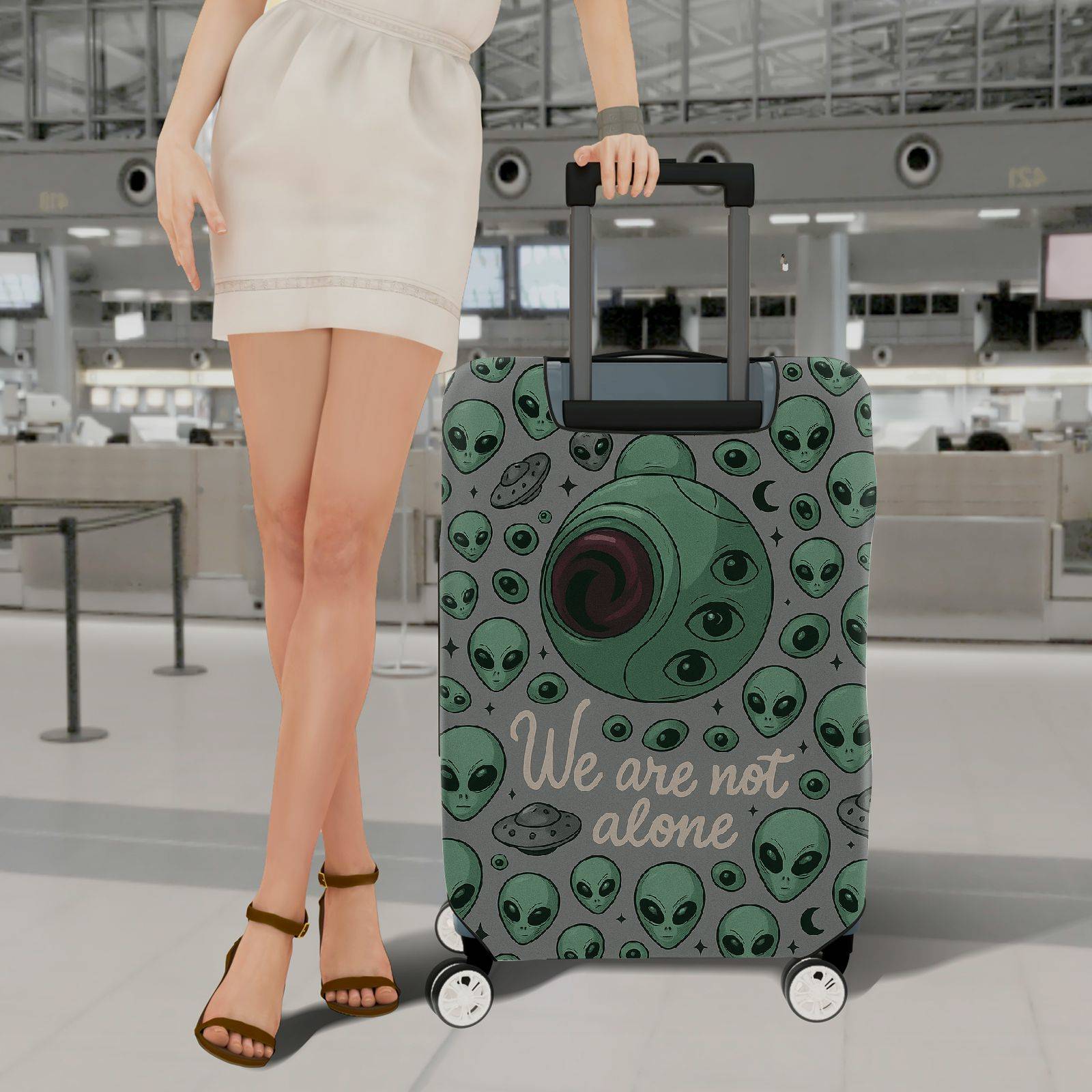 1-Piece Alien  Space Outer World Cosmic  Suitcase Luggage Cover, Stretch Protective Sleeve